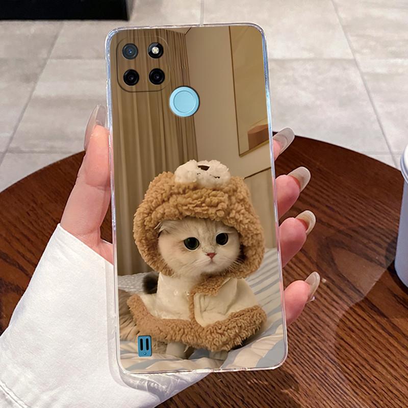 Casing For Realme C21Y C25Y C21 Case Aesthetic Fashion Cute Cat Transparent Silicone Soft TPU Back Cover RMX3261 RMX3265 RMX3201