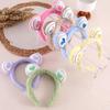 Hair Hoop Toothed Anti-Slip Plush Headband with Bear Ears Decor Fluffy Elastic Face Washing Makeup Hairband