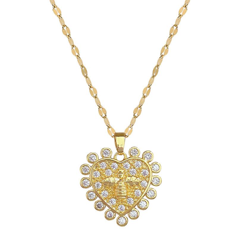 Geometric Zircon Love Light Luxury Temperament Gorgeous Full Diamond Necklace Female Versatile Collarbone Chain Titanium Steel Chain