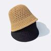 Bucket Hat Designer Wide Brim Women Bucket Hat Summer Straw Woven Sun Visor Hats Hollow Hat Striped Beach Hat