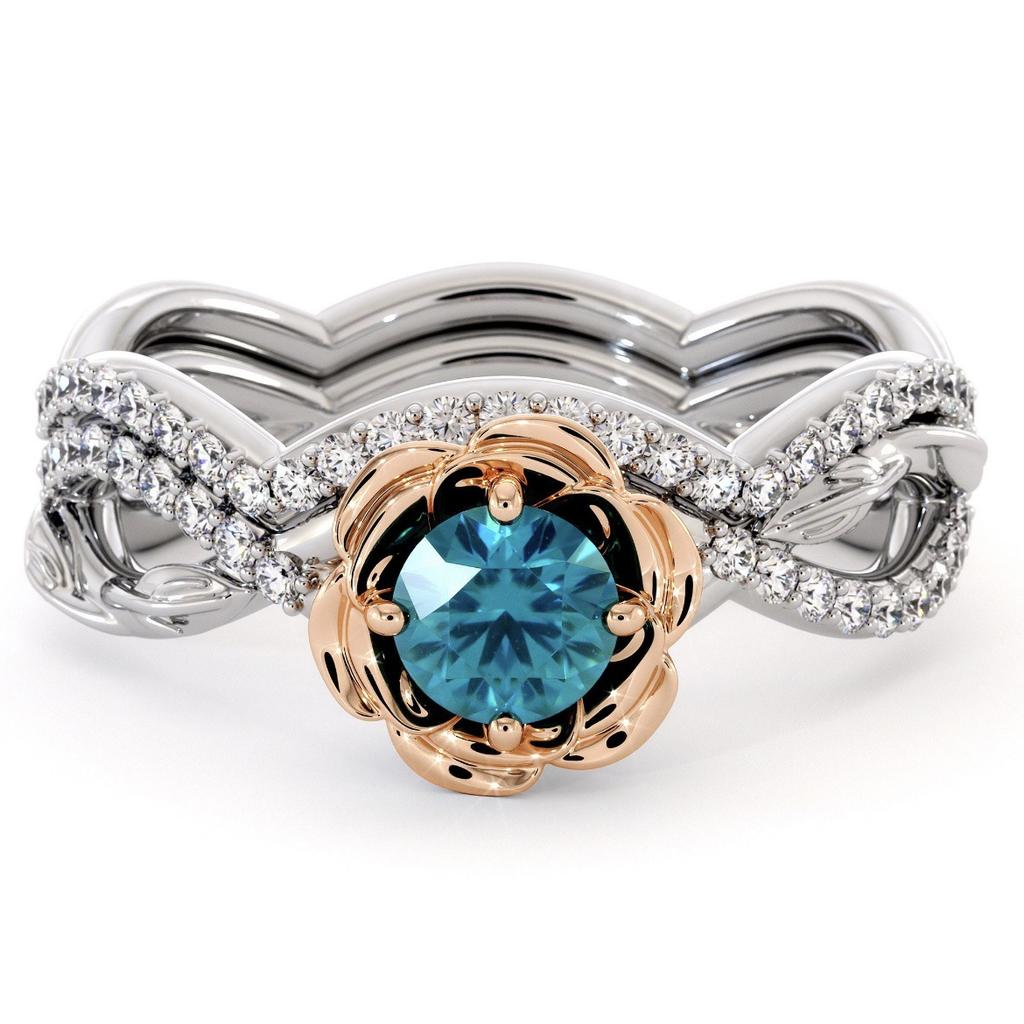 Women's Two-color Rose-shaped Zircon Ring, Creative Wedding Jewelry for Women