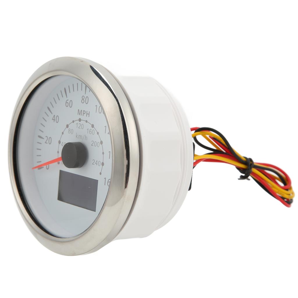 85mm 3.35in GPS Speedometer 0‑160MPH 0‑240KM H LCD Screen IP67 Waterproof Universal for Cars Boats RVs DC9‑32VWhite
