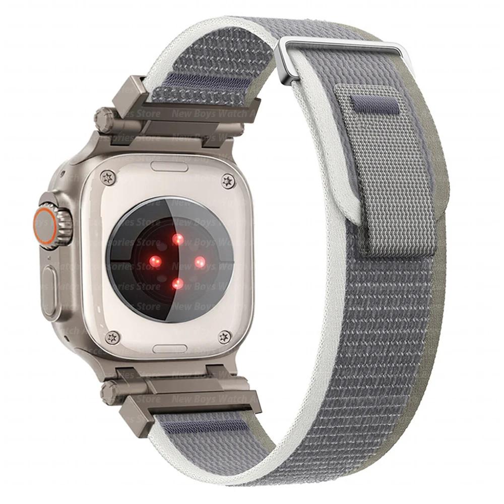 Nylon Strap For Apple Watch Ultra 2/1 49mm 46mm 45mm 44mm Metal Connector Bracelet For iWatch Series 10 9 8 7 6 5 4 se Men Band