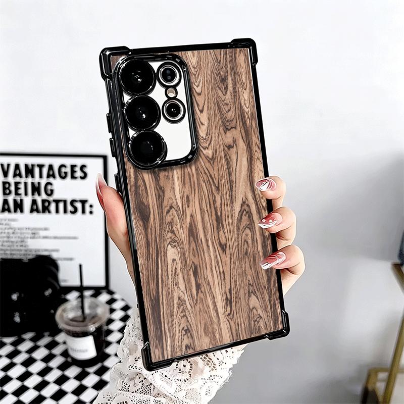 Vintage Wood Grain Pattern Plating Phone Case For Samsung Galaxy S24 S25 FE S26 Edge S23 Ultra S22 S21 Plus S20 Anti-Fall Airaba