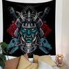 Samurai Mask with Swords and Skulls Patterned Tapestry Decorative Wall Hanging, Home Bedroom Living Room Decor