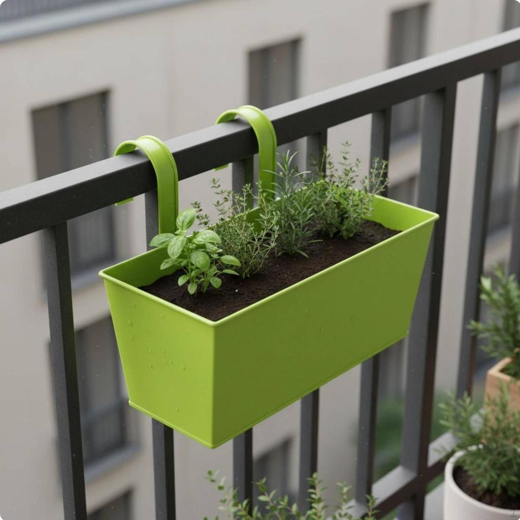 Rectangular Metal Hanging Planter Weather Resistant Railing Space Saving
