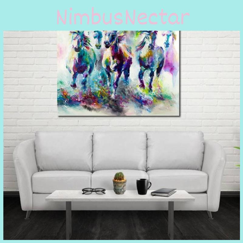 Modern Animal Art Canvas Wall Hanging For Living Room Decor With Abstract Colorful Horses