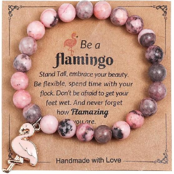 COLORFUL BLING Healing Crystal Beaded Stretch Bracelet Never Forget How Flamazing You Are Flamingo Bracelet Gifts Natural Stone Inspirational