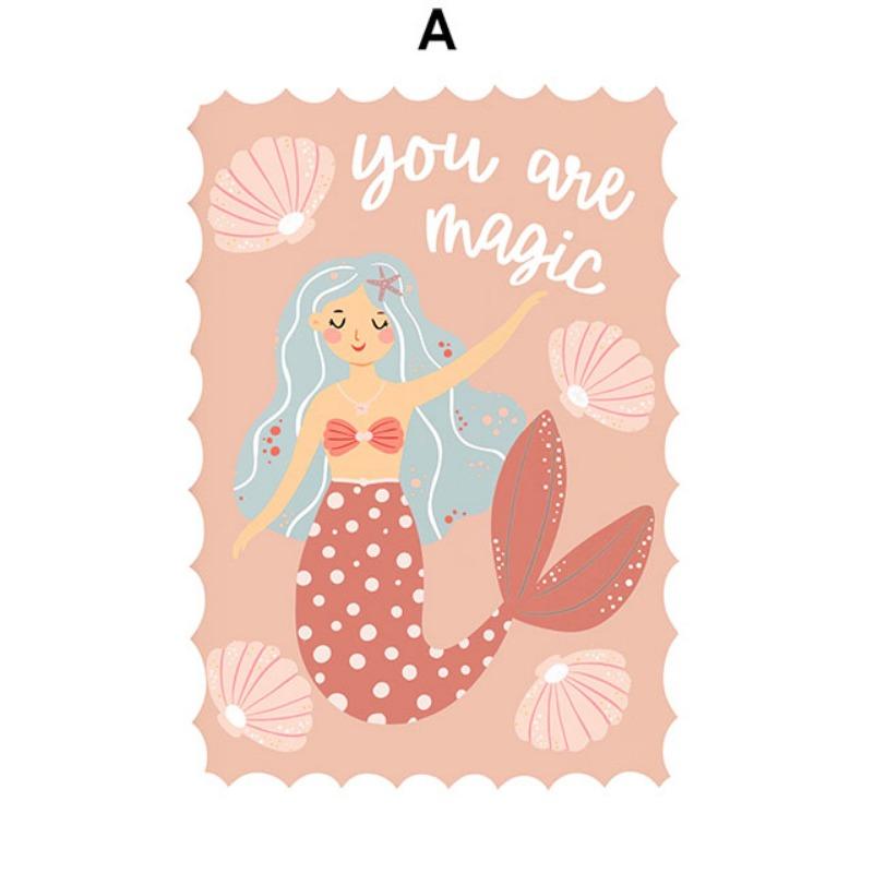 Colorful Mermaid Girl Rainbow Whale Scallop Marine Nursery Wall Art Canvas Painting Posters And Prints Pictures Kids Room Decor