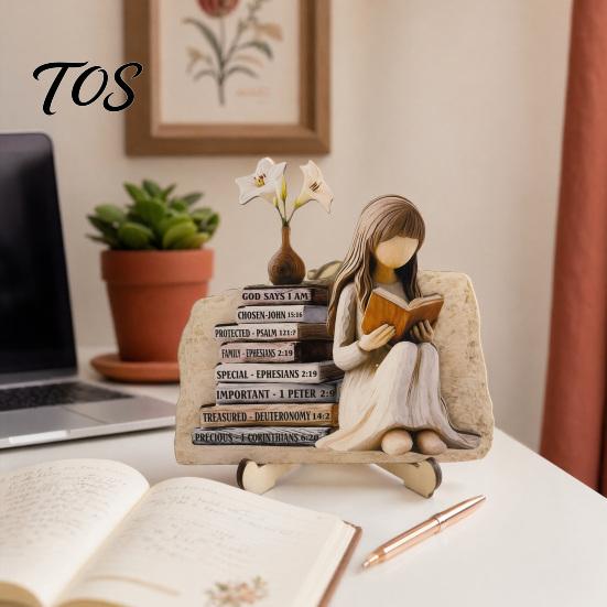 Figurina Decorativa per Tavolino da Caffè, Figurina di Ragazza che Legge in Legno, Statua Stabile in Stile Pastorale, Decorazione per Desktop di Casa, Ornamento Artistico Curativo,