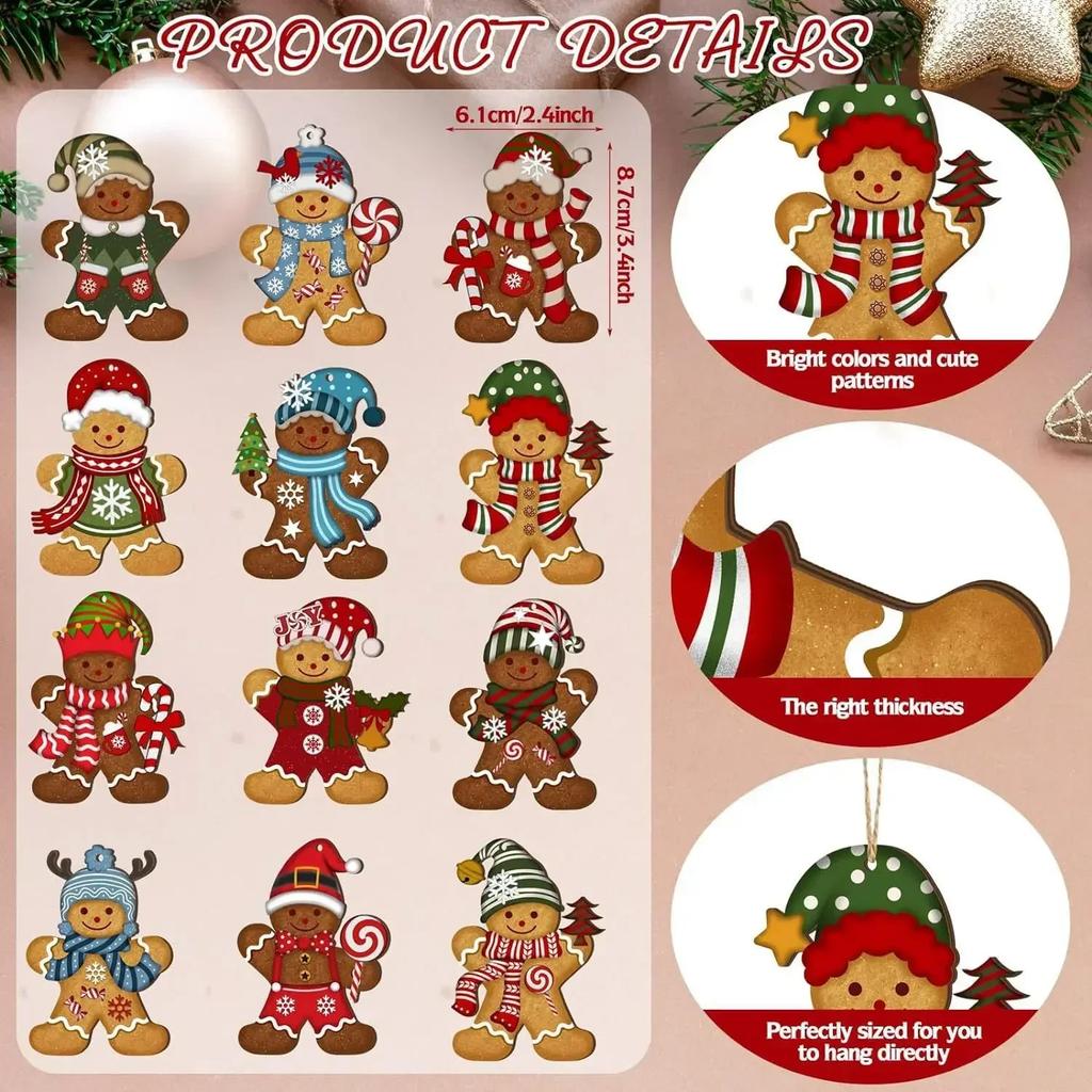 Cute Cartoon Gingerbread Man Ornaments Christmas Tree Wooden Hanging Decorations Pendants Xmas DIY Hangings Home Decor