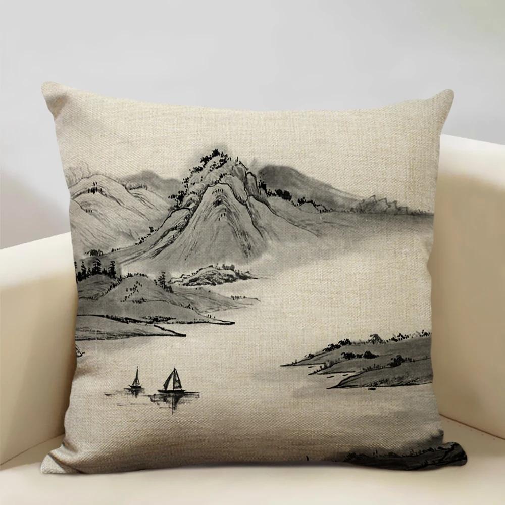 Japan Mount Fuji Ukiyo-e Retro Cushion Cover Sofa Pillowcase Home Decor Throw Pillow Case 45x45cm