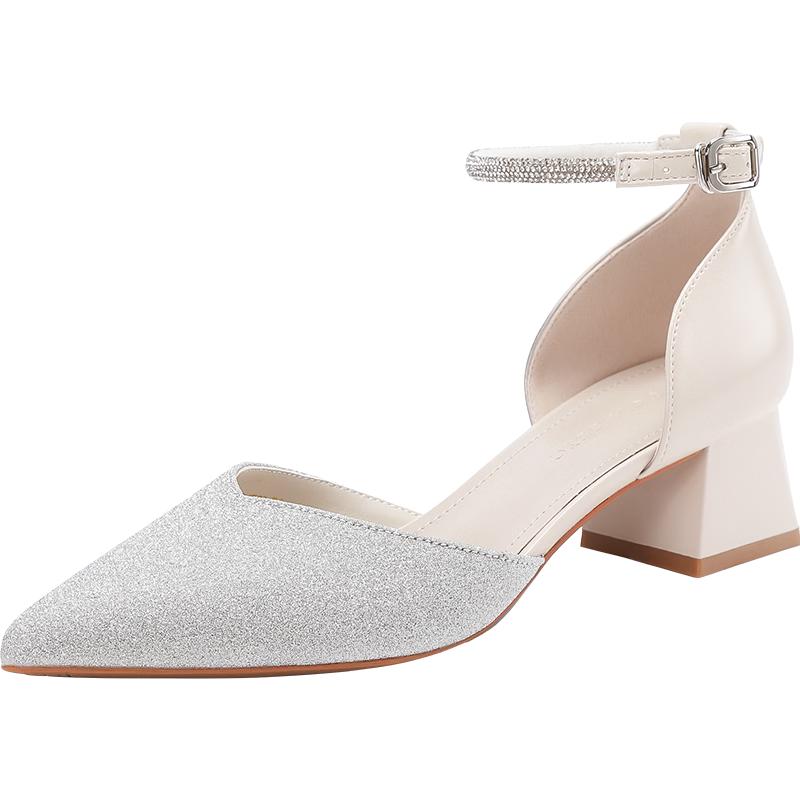 Women s Pointed Toe Chunky Heel Buckle Sandals 36