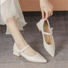 Genuine Leather Women's Shoes Elegant Casual Office Black Shoes Ladies Thick Heel Woman Pointed Toe Fashion Dress Party Pumps