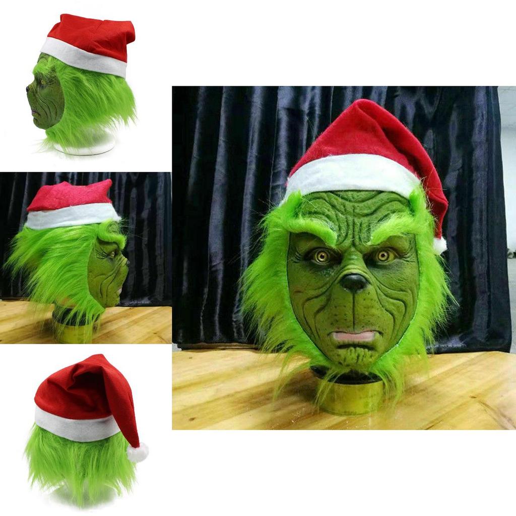 Rascal Green Monster The Grinch Mask With Christmas Hat For Adult Cosplay Fun