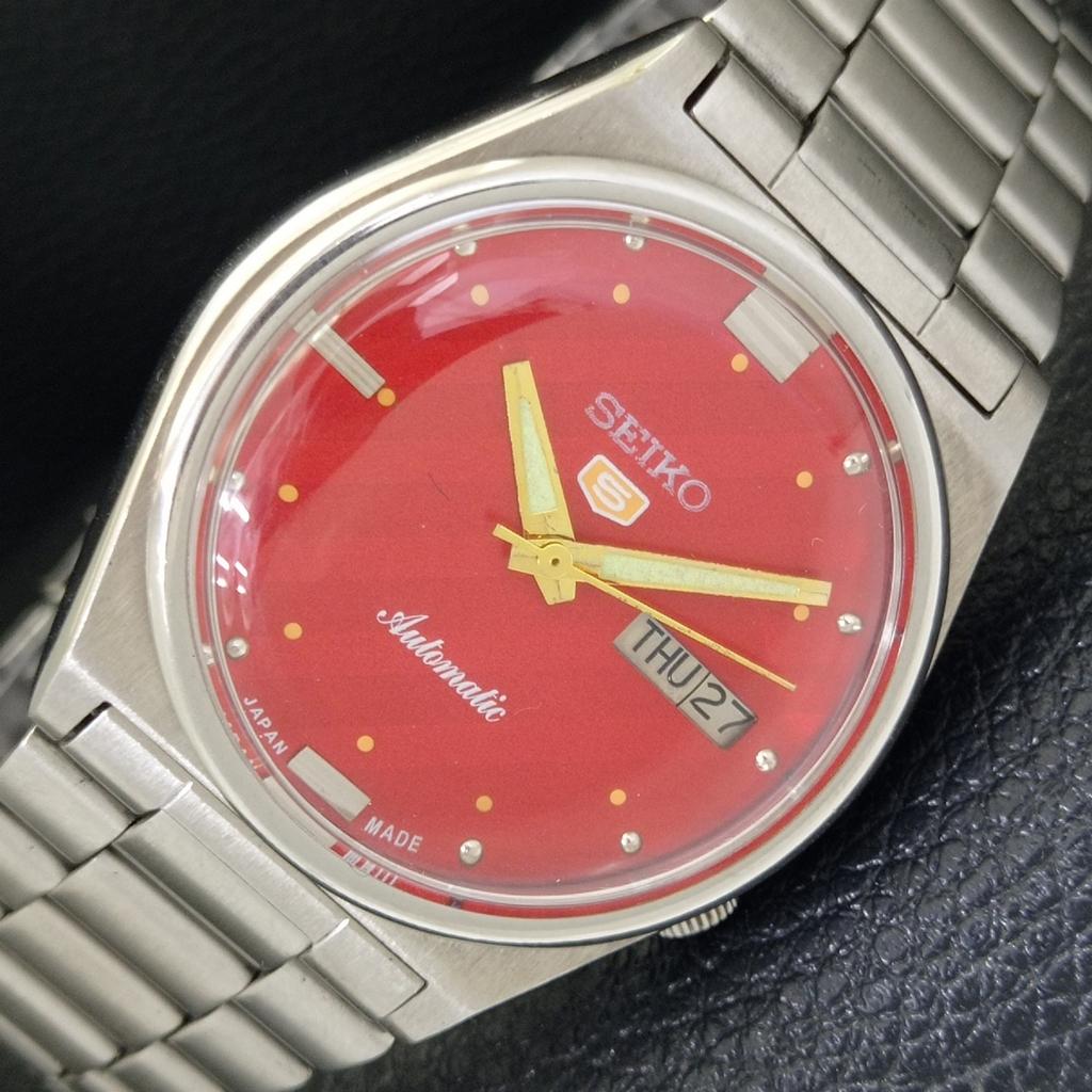GENUINE VINTAGE SEIKO 5 AUTOMATIC 7019A JAPAN MENS RED DIAL WATCH A702408-5 R124-a702408