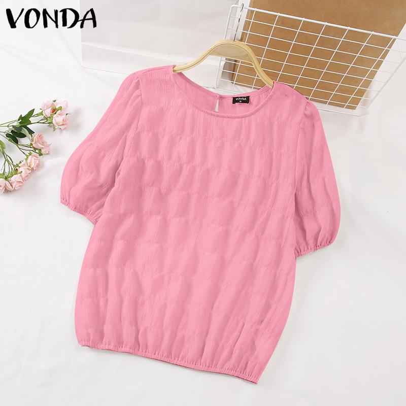 

VONDA Летние женские топы для отдыха с круглым вырезом и пышными рукавами