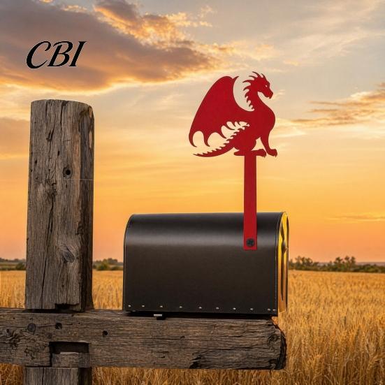 Metal Mailbox Sign Flag Replacement, Decorative Dragon Stake Sign, Mounting Holes Winged Shape Ornament for Outdoor Mail Box Decoration Holder