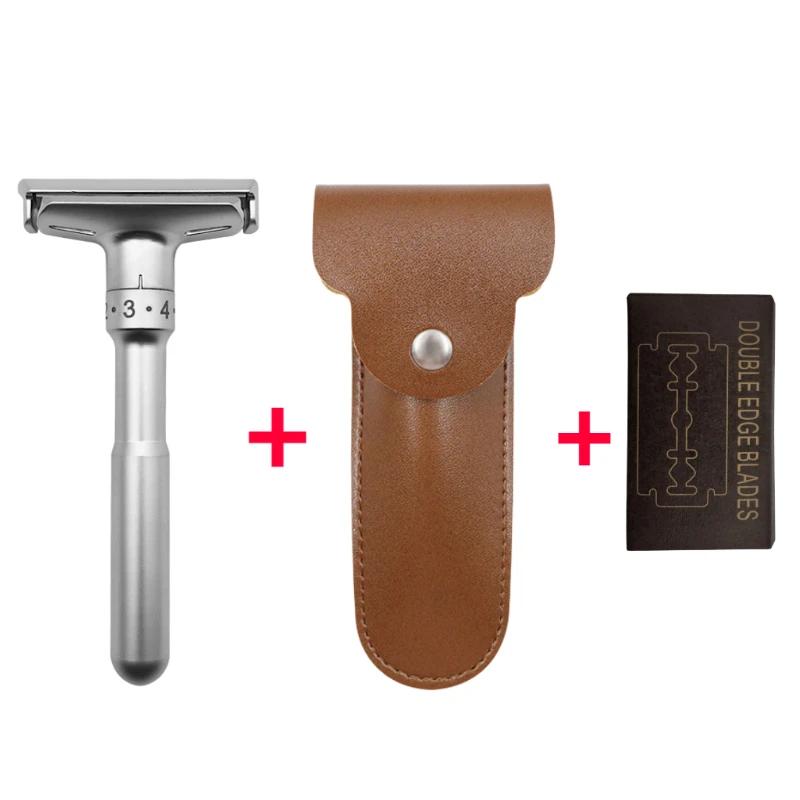 New Adjustable Safety Razor Mens Folding Shaving Double Edge Classic Safety 5 Pcs Titanium Coated Blades And Shaver Holder