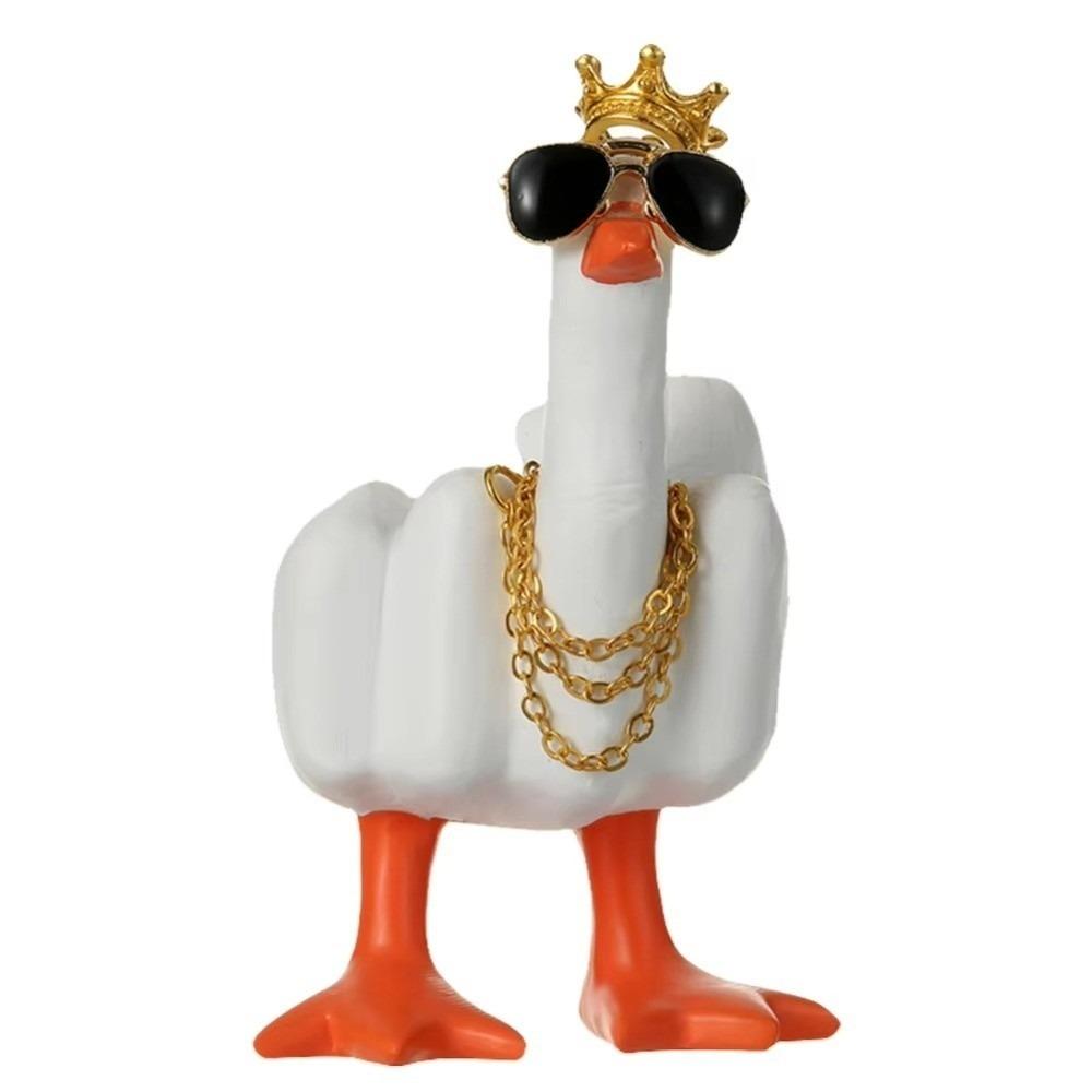 Cute Resin Mid-Finger Duck Decorative Figurine Desk Decoration Gift Tabletop Duck Ornament Craft Funny Duck Statue Home