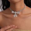 European and American light luxury style full diamond bow geometric neck chain short choker necklace necklace