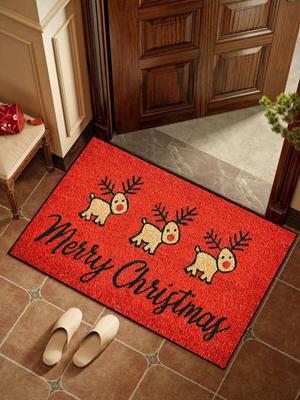 VIKAMA Christmas Reindeer Welcome Floor Mat Anti-Slip Bedroom Floor Mat Indoor and Outdoor Area Carpet Christmas Home Decoration