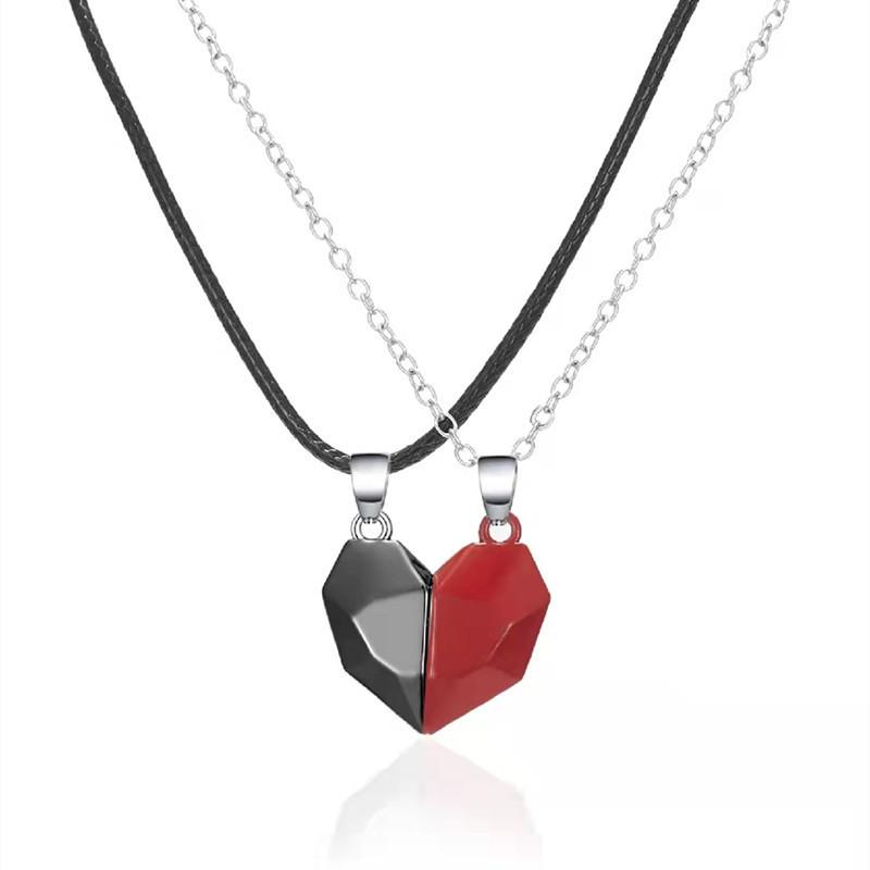 2 piezas de collar magnético versátil para parejas con colgante de corazón y piedra de los deseos, cadena para clavícula.
