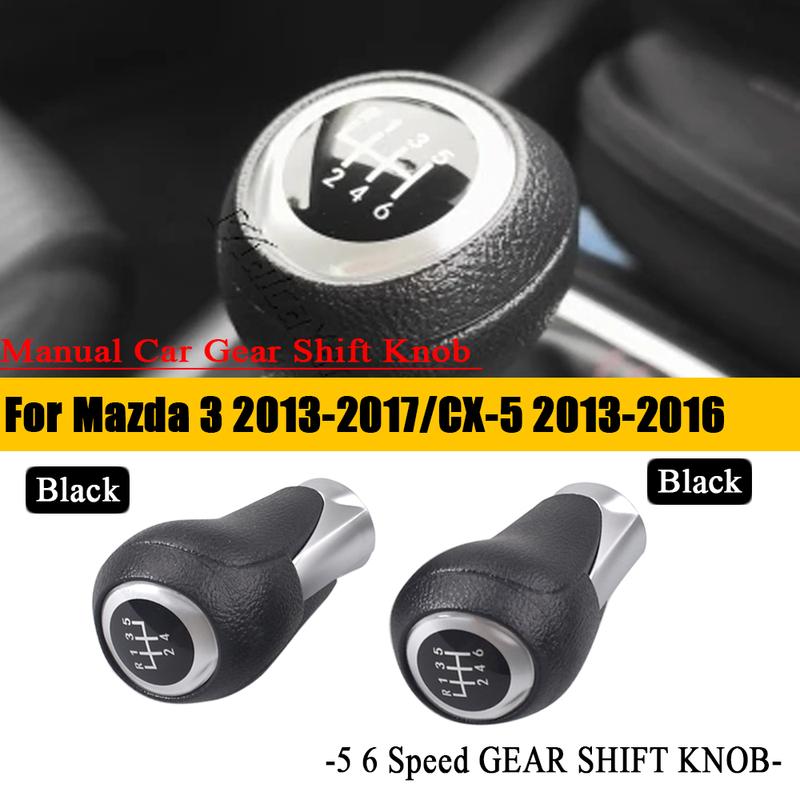 5 6 Speed Car Manual Gear Shift Knob For Mazda 3 CX-5 Shifter Lever Arm Headball Stick Black PU Leather 2013 2014 2015 2016 2017