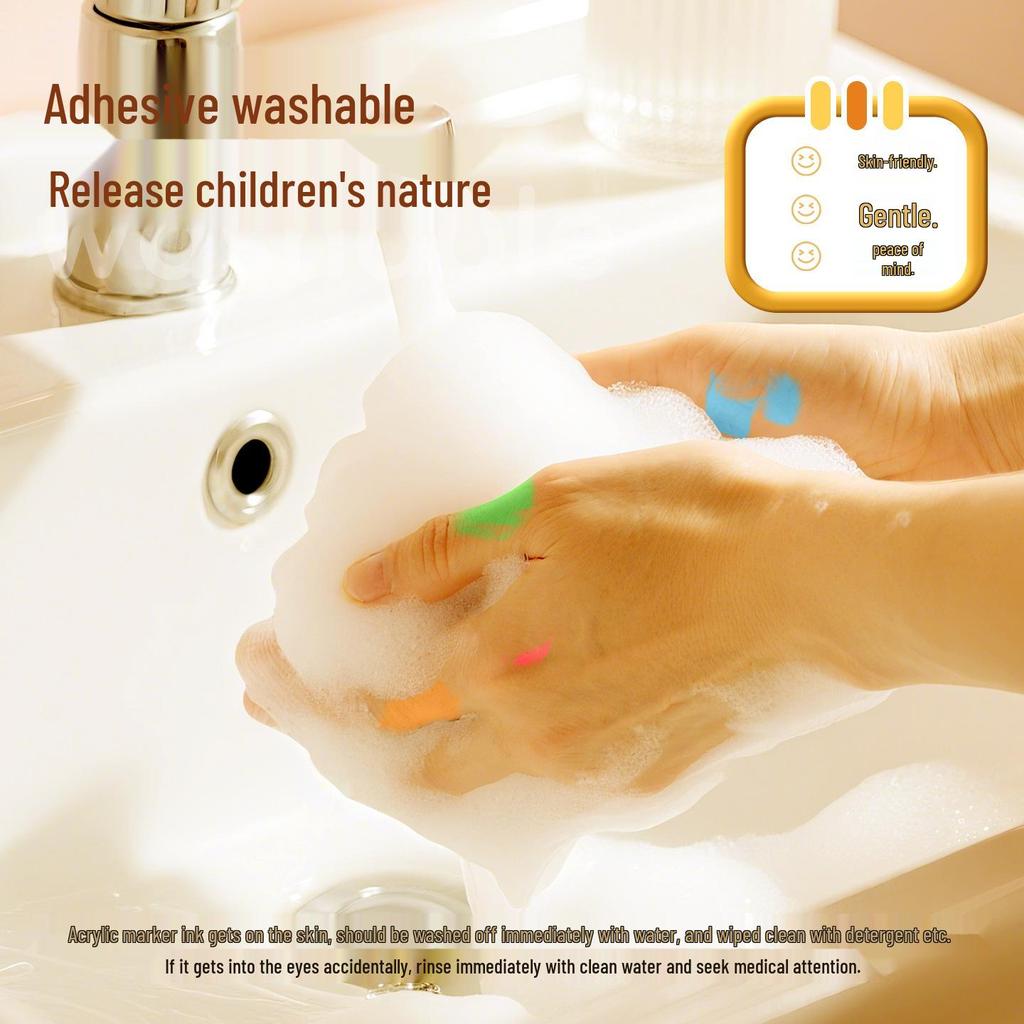 Akrylmarkör med mjuk spets och direktbläck & Staplingsbar låda – Blöder inte igenom, Stark täckning för grundskoleelever