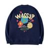 Wassup Trendy Brand Graffiti Smiley Face Earth Round-Neck Sweatshirt for Men, Spring and Autumn Heavyweight Versatile Couple Style American Top