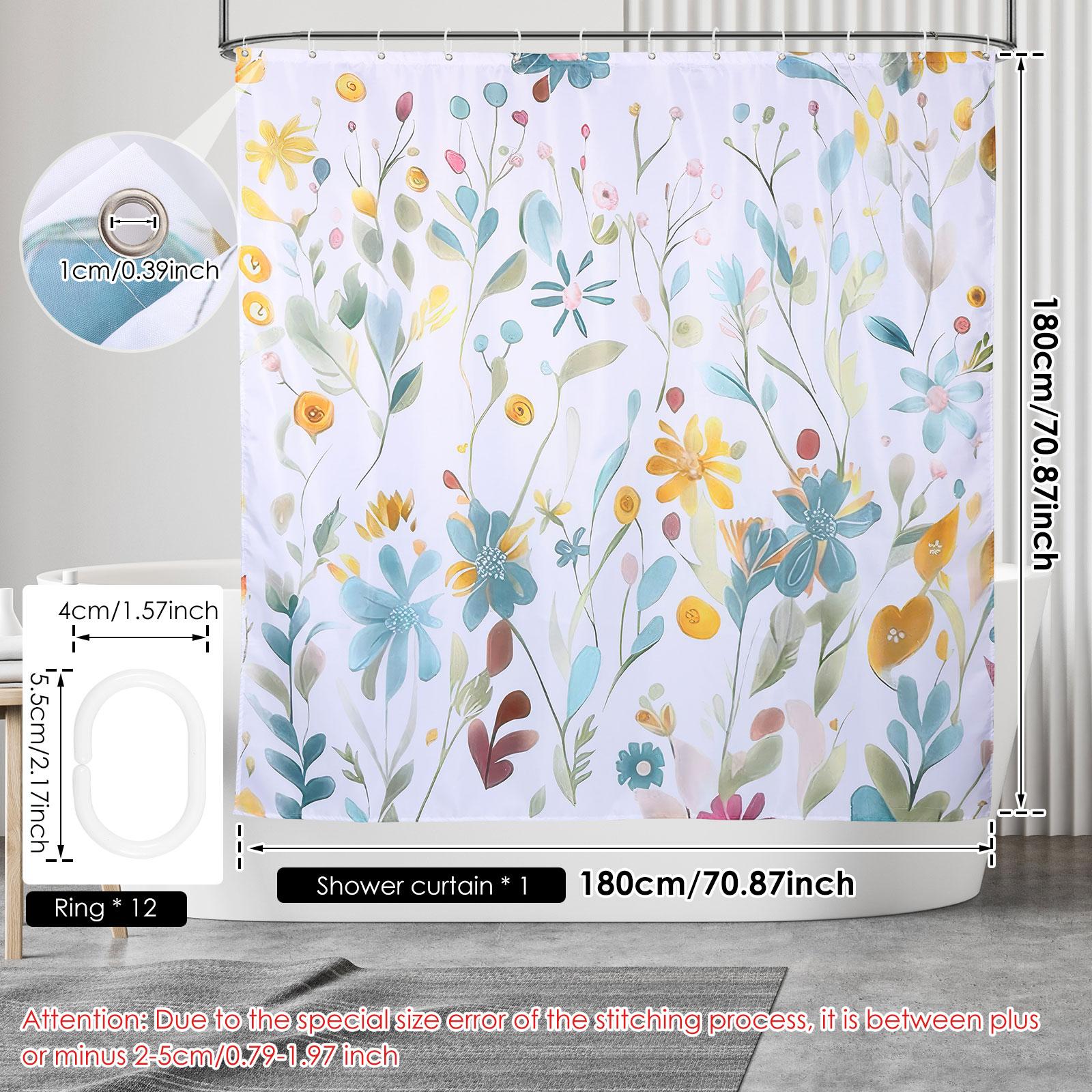 

Floral Print Shower Curtain Waterproof Polyester Bath Curtain with 12 Plastic Hook 71x71 Inch Mid Century Style Window Curtains 180x180CM