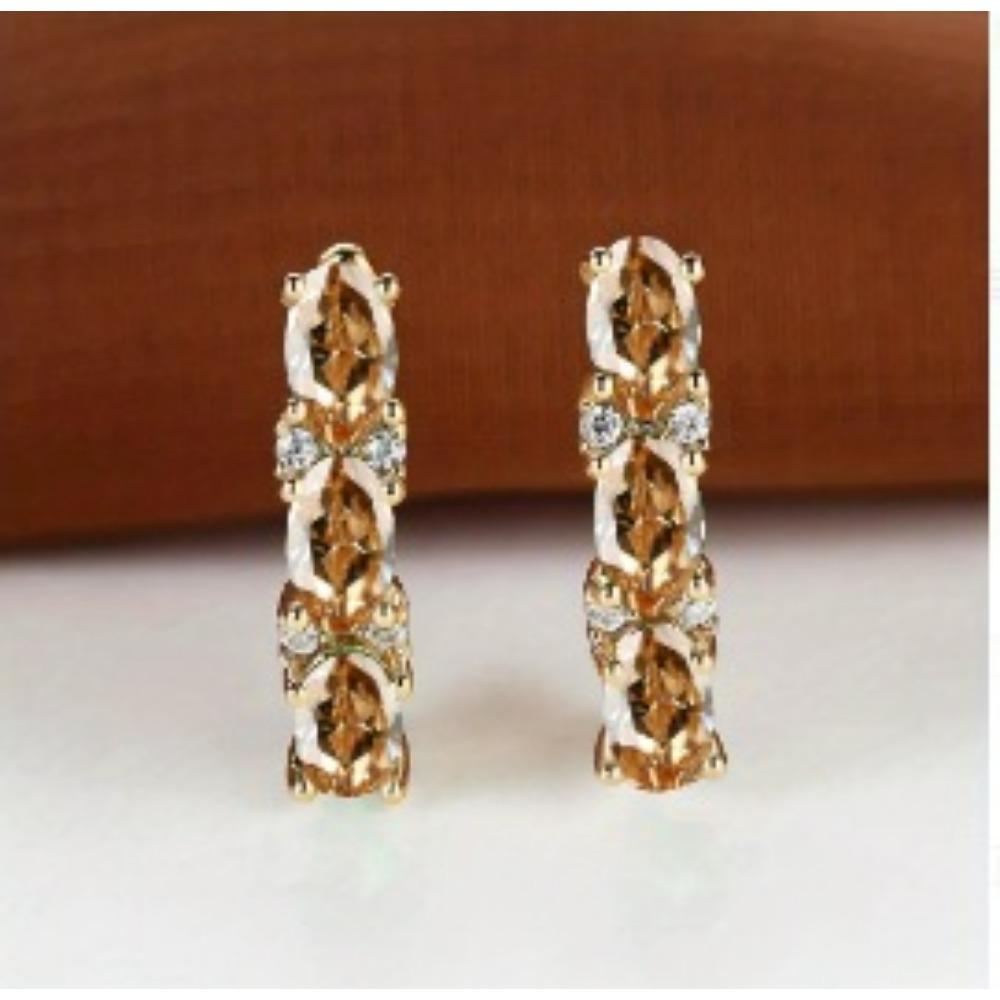 French Style Light Luxury Gold Three Oval Diamond Earrings Buckle Stylish and Fashionable Earring Accessory