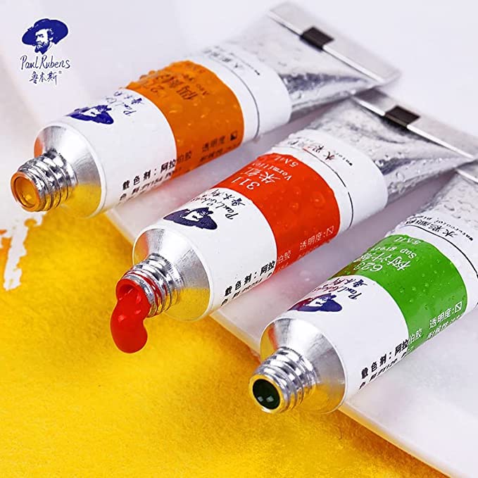 Paul Rubens Transparent Watercolor Paint Set, 36 Colors, 5ml Paint Tubes, Suitable for Beginners, Hobbies, and Students.