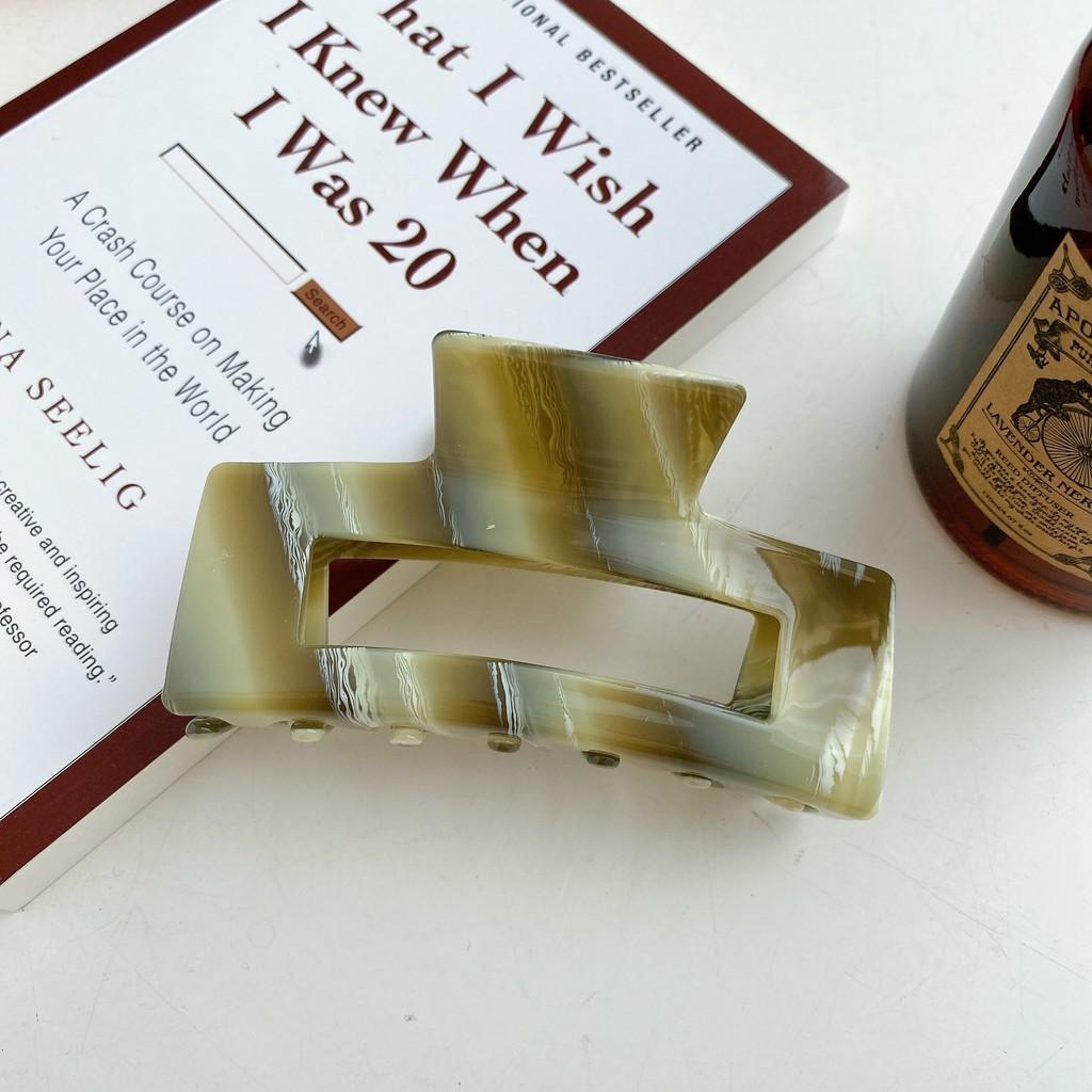 

Premium Korean Vintage Style Cream Stripe Hair Claw Clip Large Retro Headwear Accessory For Women Gray Blue