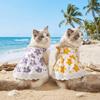 Breathable Floral Dog Skirt Lace-Trimmed Pet Flying Sleeve Dress Floral Suspender Dress  Pet Party
