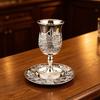 Liquor Serving Cup with Tray, Relief Pattern Metal Goblet for Dining Table Placement, Cabinet Use, and Baijiu Tasting