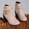Fashion Women's Retro High Heel Ankle Boots Square Heel Woman Suede Leather Boots Female Round Toe Belt Buckle Platform Short Botines