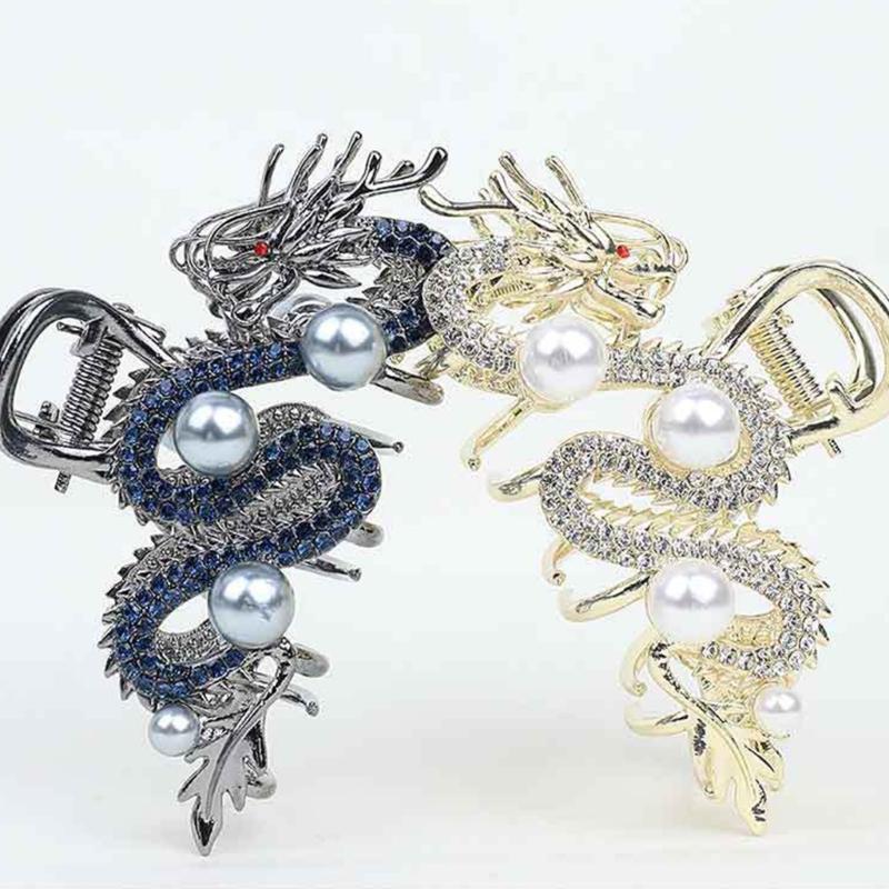 Cool Girls Hair Claw Festive Hairpin New Year Ornaments Headdress Accessories 2024 Dragon Studded Diamante Headdress
