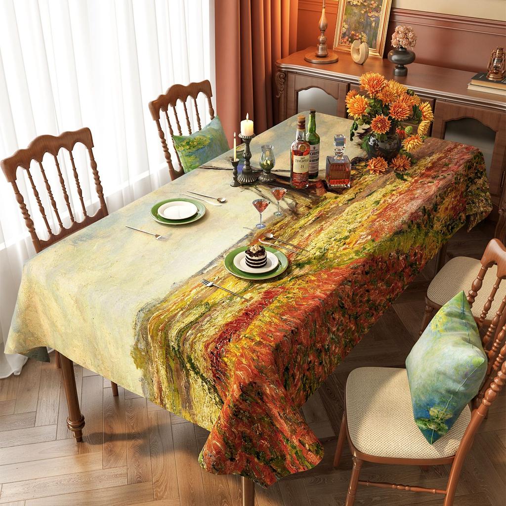 Van Gogh-Style Oil Painting Tablecloth: Waterproof, Grease-Resistant, No-Wash, Light Luxury, High-End Artistic Rectangular Dining Tablecloth