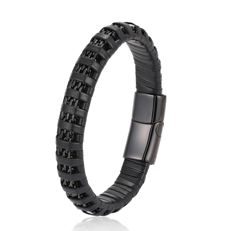 

New Fashion 8mm Chain Curb Cuban Link Charm Leather Bracelets Men Stainless Steel Magnet Clasp Hand Bracelet Homme Men s Gifts 22cm