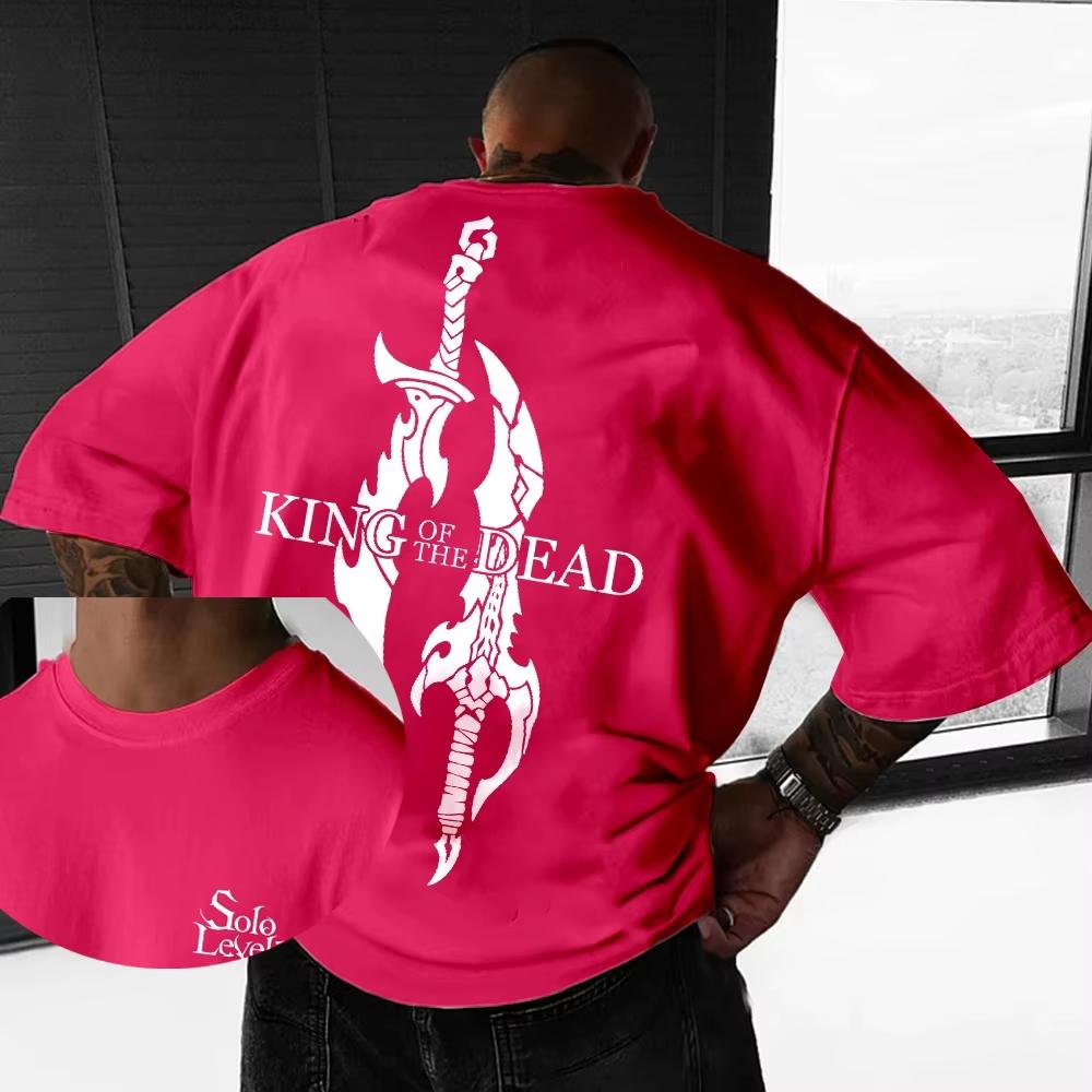 New Japanese Anime Solo Upgrade Cool Cartoon Pattern T-shirt Round Neck Vacation Short Sleeved Loose Streetwear T-shirt Men Top