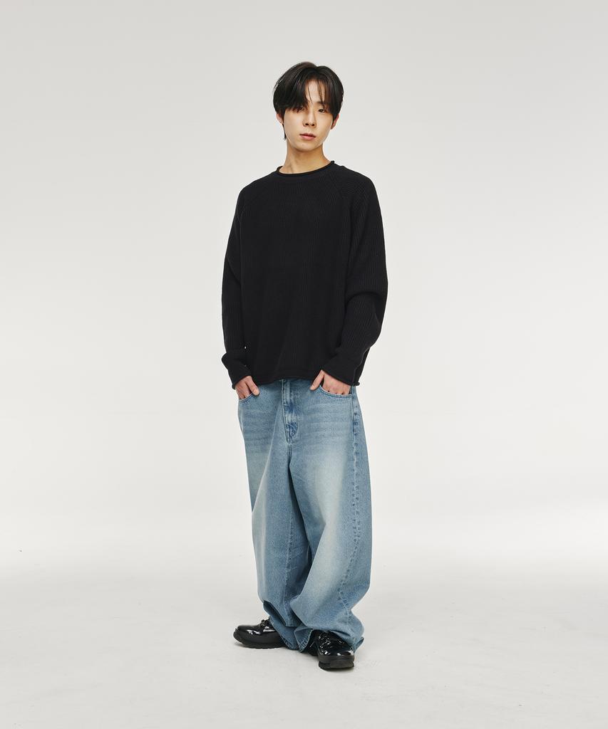 SIGNATURE Raglan Rolling Crewneck Knit [Black]