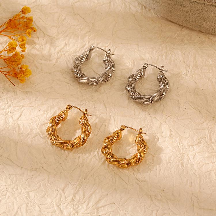 18k Gold Minimalist Twisted Hoop Earrings - European & American Style