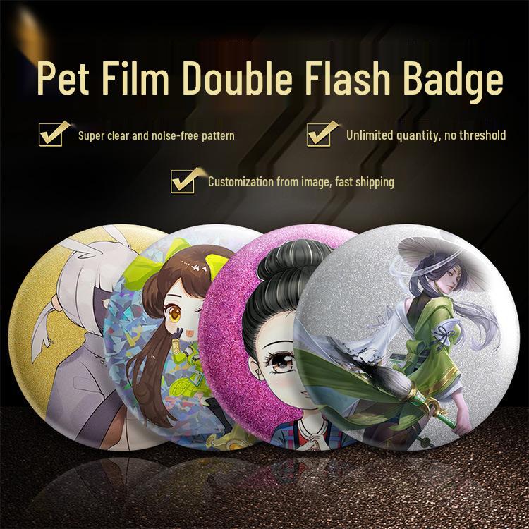 DIY Laser Anime Cartoon Tinplate Badge with PET Film 58MM