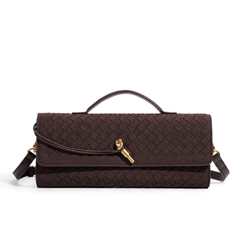 Плетеная сумка-орган, Модная горизонтальная сумка, Женская одноплечевая сумка кроссбоди кофейный