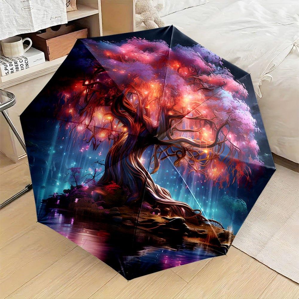 

Automatic Folding Umbrella A glowing tree with colorful branches and leaves. Portable collapsible design, casual outdoor acces Iron&8K