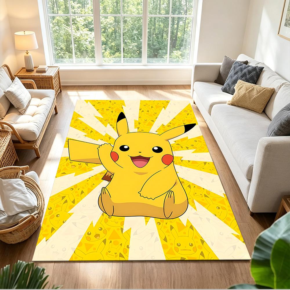 Pikachu Energy Burst Cleanable Rug Soft Plush Non-slip Bottom Bedroom Bedside Mat Retro American Style Christmas Gift for Friends