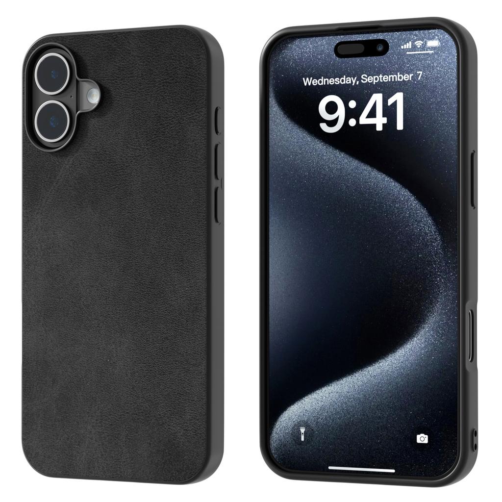 For iPhone 16 Plus Case Cowhide Texture PU+TPU+PC Protective Phone Cover