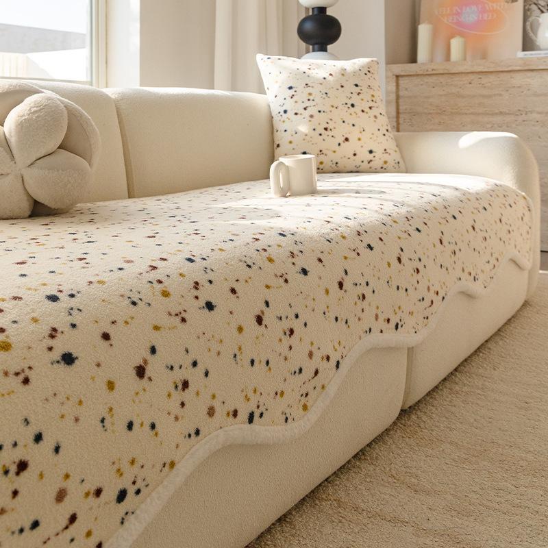 

Lovely Floral Print Wavy Edge Sofa Cushion Thick Plush Warm Sofa Cover For Autumn Winter Elegant Sectional Anti Slip Home Decor 70*90cm