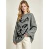 Oversized Fluffy Wolf Jacquard Knit Sweater Women Loose Fit Drop Shoulder Long Sleeve Winter Top